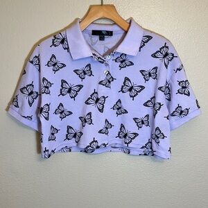 *3/$15* FADED Rose Butterfly Crop Polo Shirt